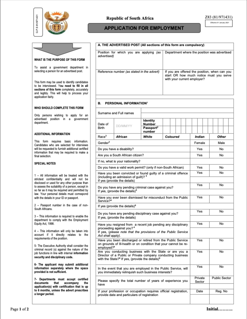 Empty Z83 Form - Page 1