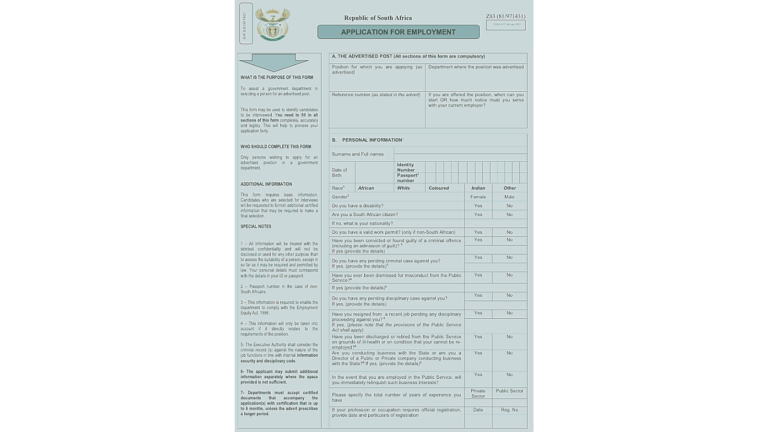 Filled in Z83 Form